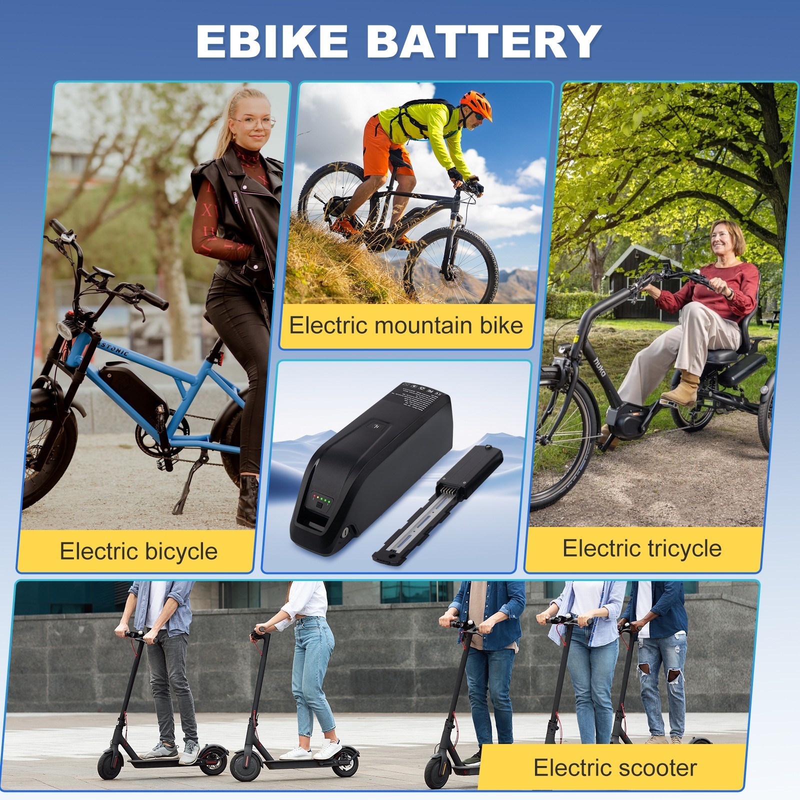 52V 48V 36V Ebike Battery 10Ah/15Ah/20Ah For 0-2000W Electric Bicycle 4Pin/5Pin