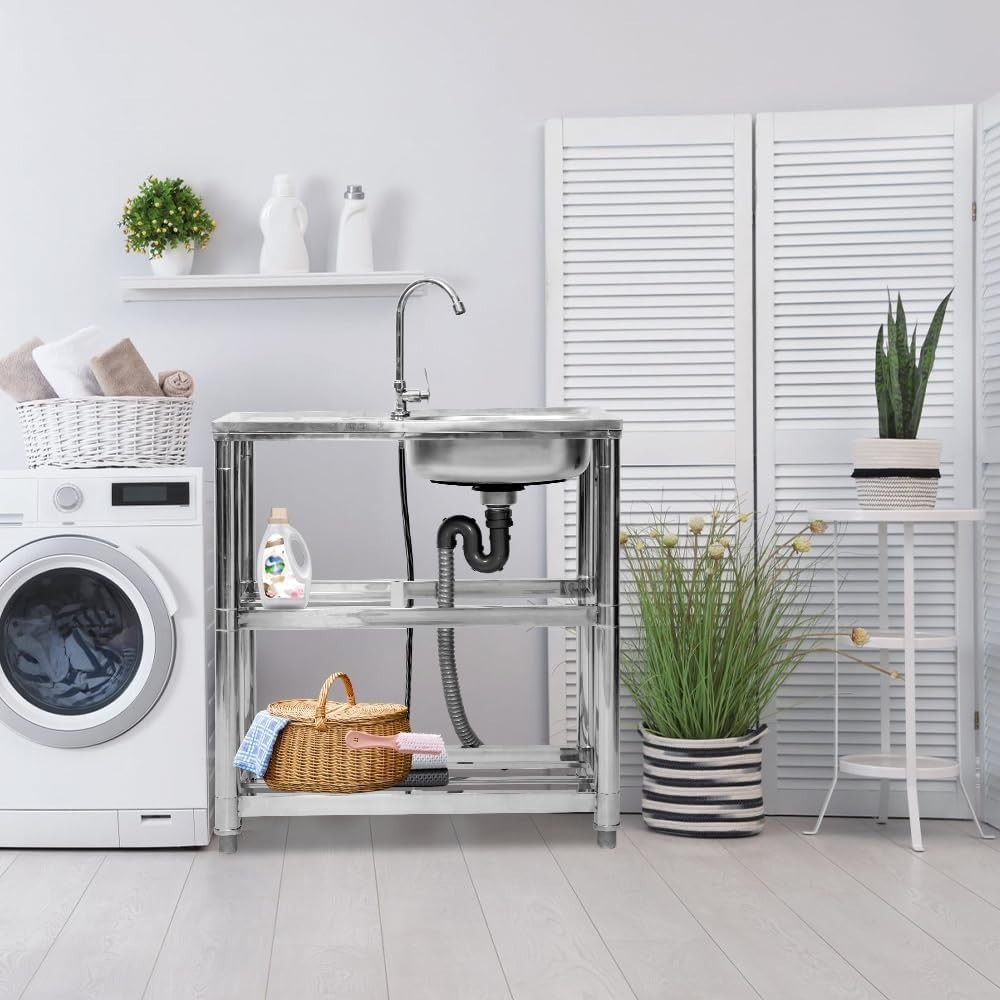 31x17x30 inStainless Steel Utility Sink Single Freestanding Commercial Sink Set