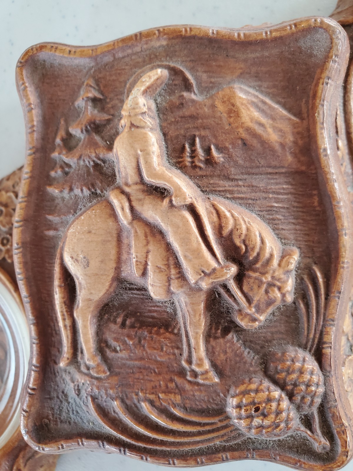 Vintage Syroco Indian & Horse Double Ashtray & Cigarette Box 1930s-40s Rare B5