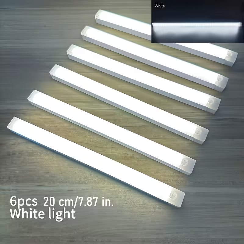 6 PCS SET Bright White Motion Sensor LED Cabinet Lights Compact Glare Light