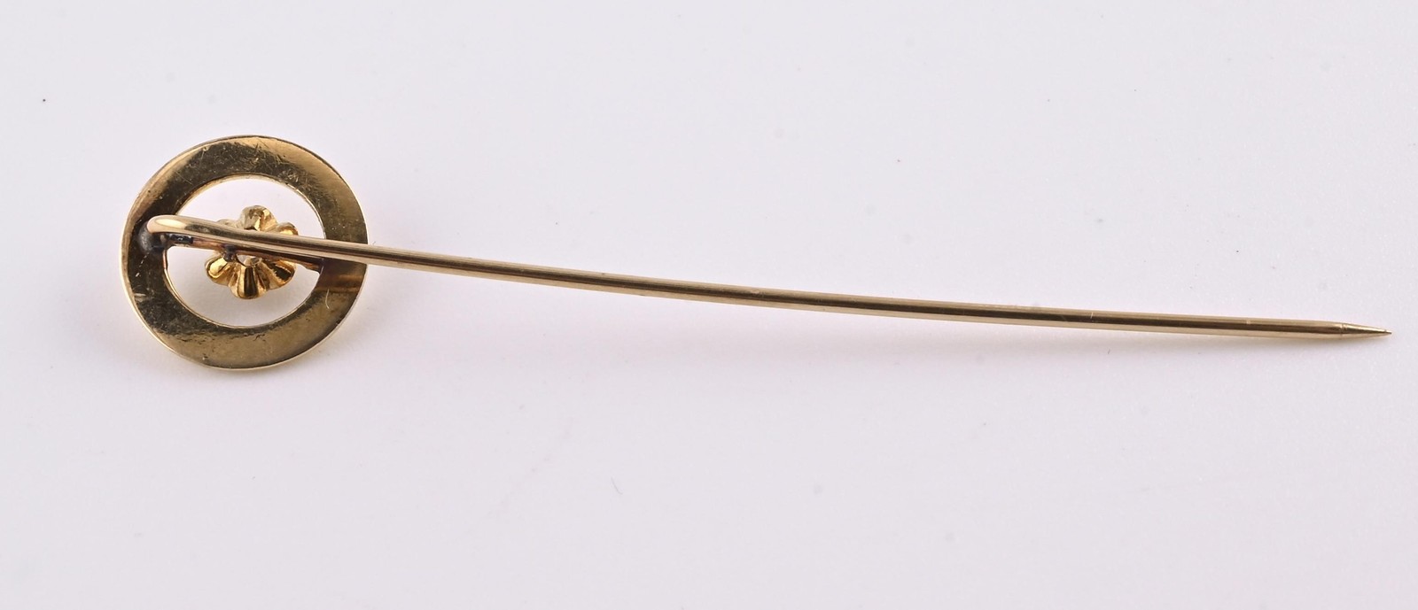 Antique 10K Yellow Gold Diamond Stick Pin Hat Lapel Tie Pin 2.25” Estate Jewelry