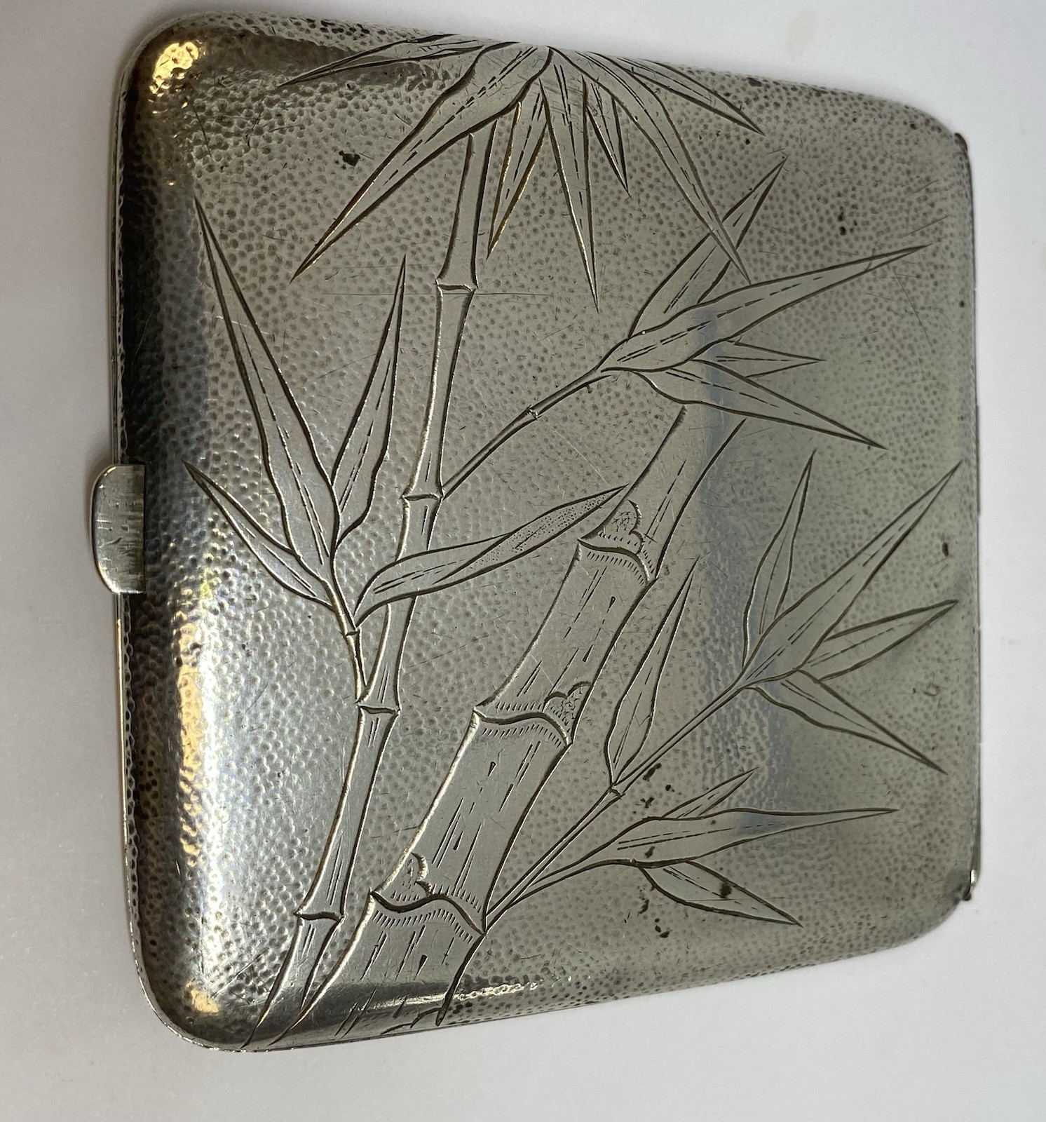 Antique Art Nouveau Silver Cigarette Case of Bamboo Design, E·S Anchor Mark 19th