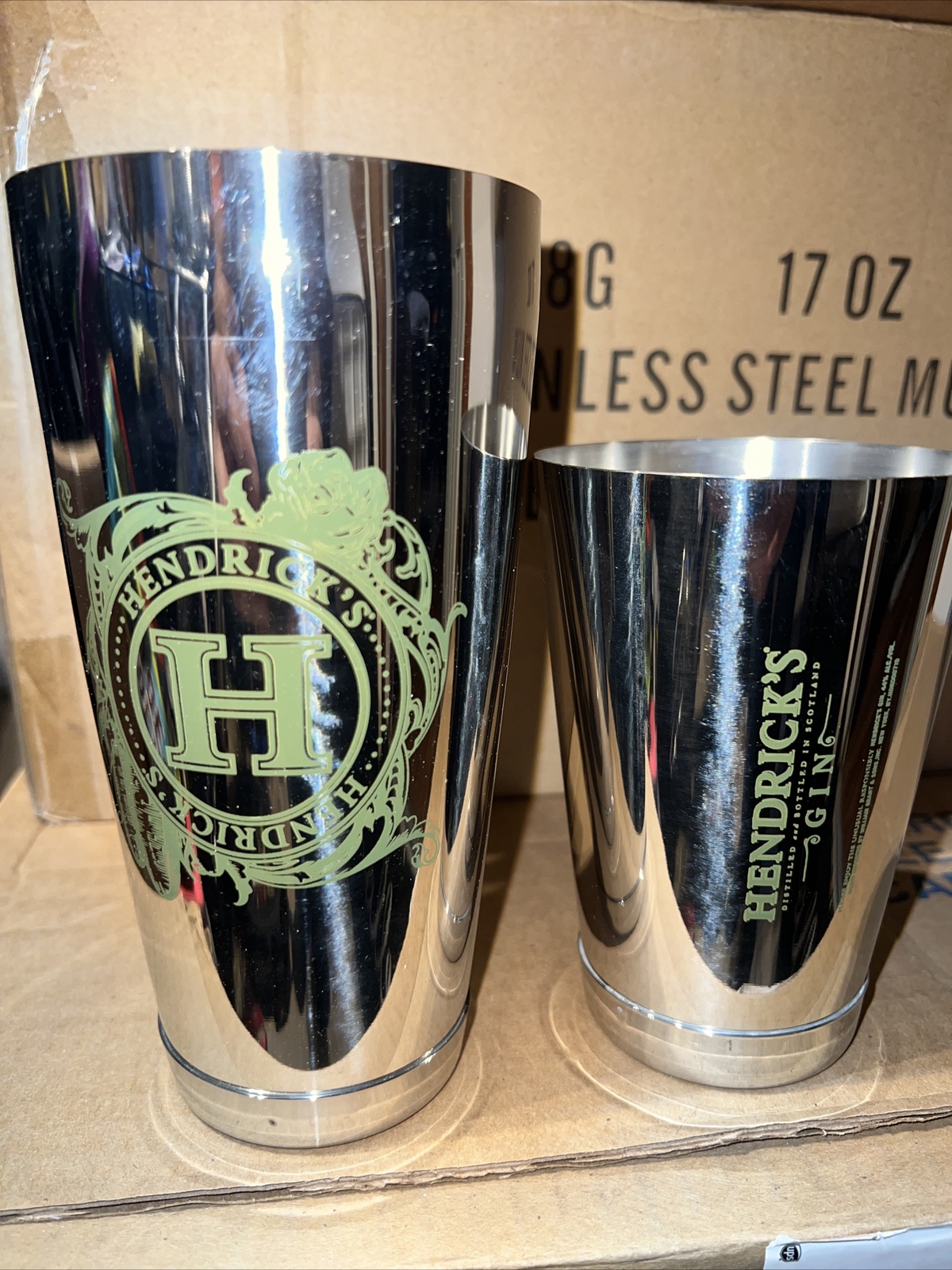 Hendricks 2 piece Boston Shaker set. stainless steel commercial grade