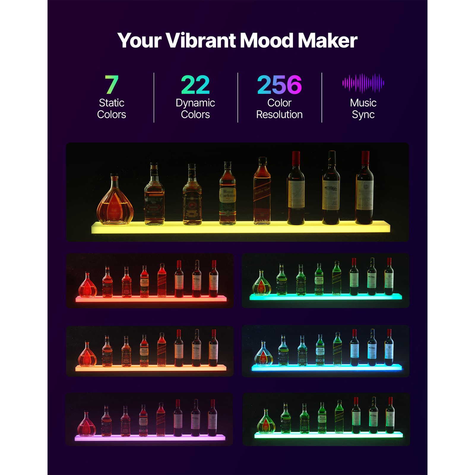 Uimoso LED Liquor Bottle Display Bar Shelf 1-Tier 48 Holds 12 Bottles