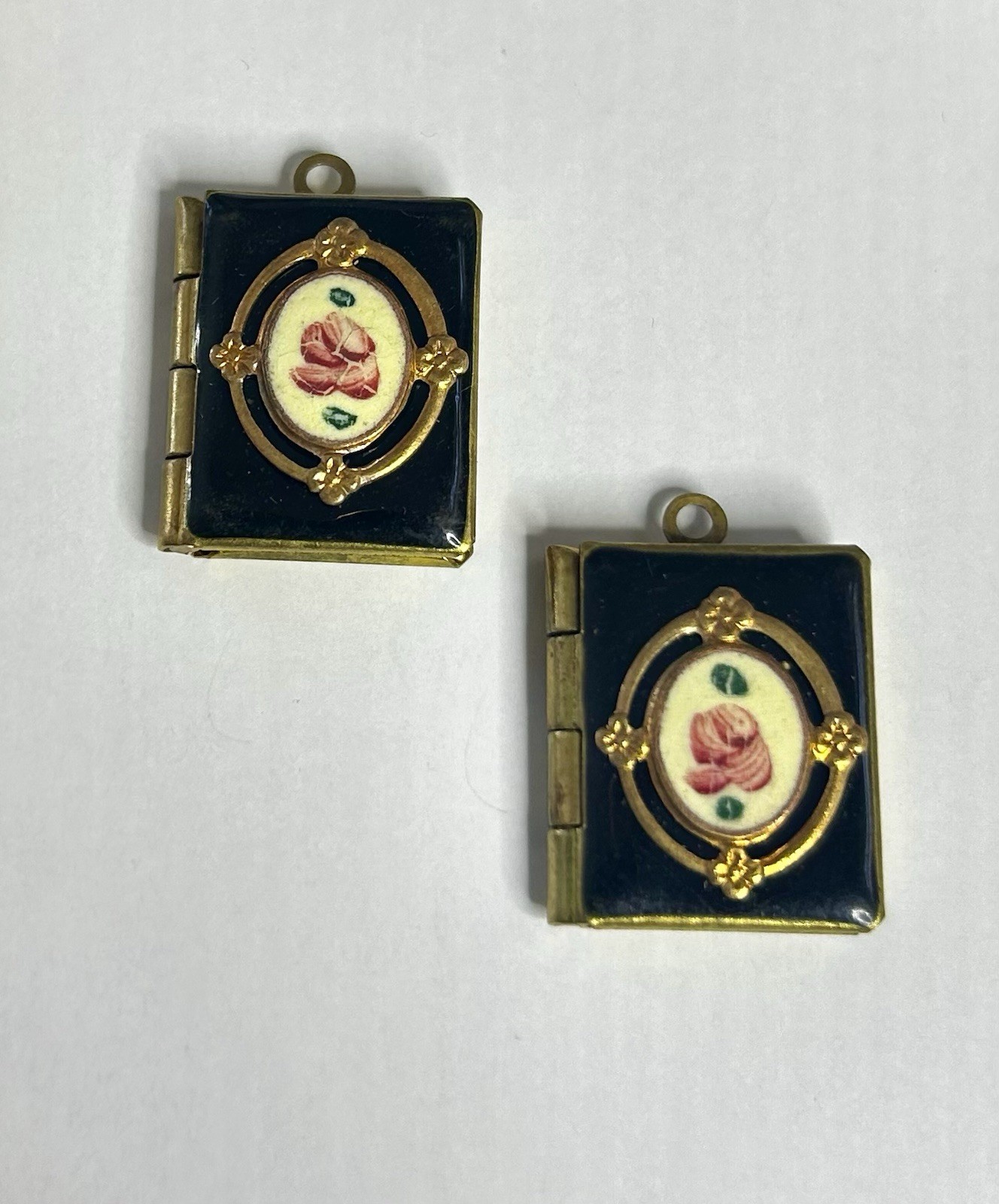 Vintage Black Enamel Lockets Enamel Book Lockets (2) Pcs Per Order