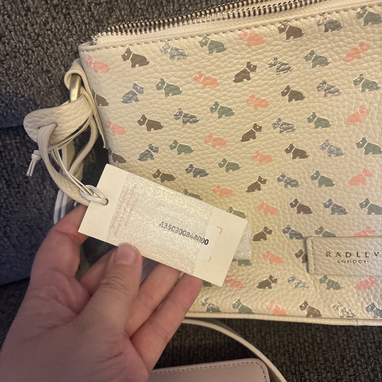 Radley London Scottie Dog Cream Rose Grey Purse Leather Crossbody Scottie Charm