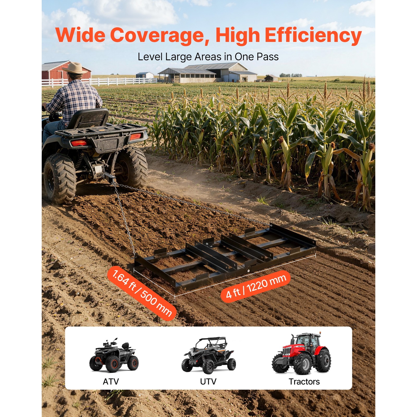 Uimoso Tow-Behind Drag Harrow 48 x 20 in for ATVs, UTVs, and Tractors