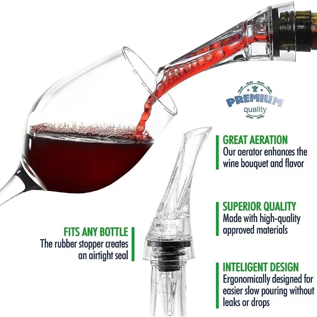 Wine Air Aerator Pourer & Suction Bottle Stopper Aerating Pour Spout Decanter