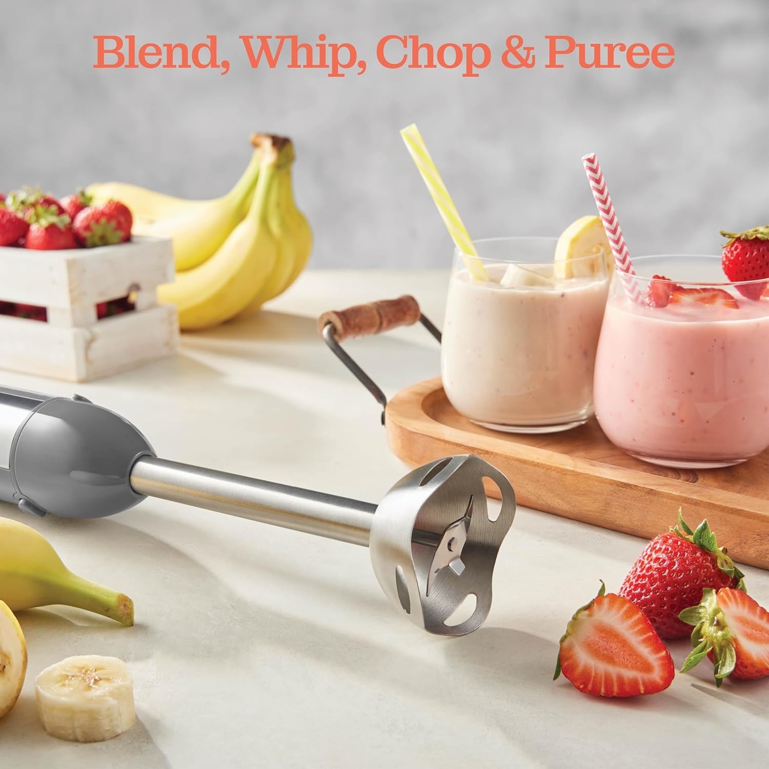 Ergonomic Handheld Blender with Detachable Base - Perfect for Smoothies & Soups