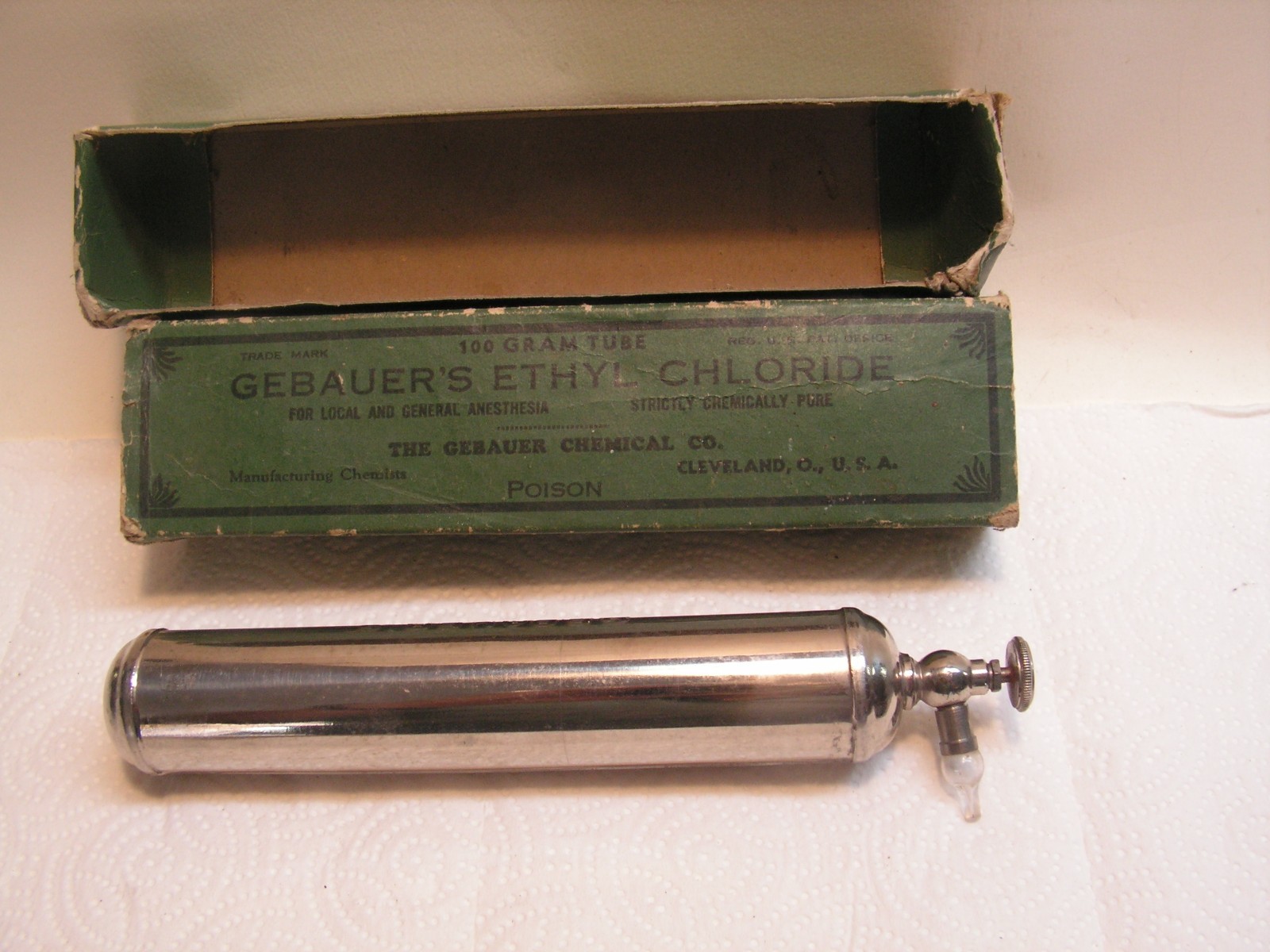 Vintage Gebauer's Ethyl Chloride 100g Tube In Box. TUBE VERY GOOD BOX WORN!