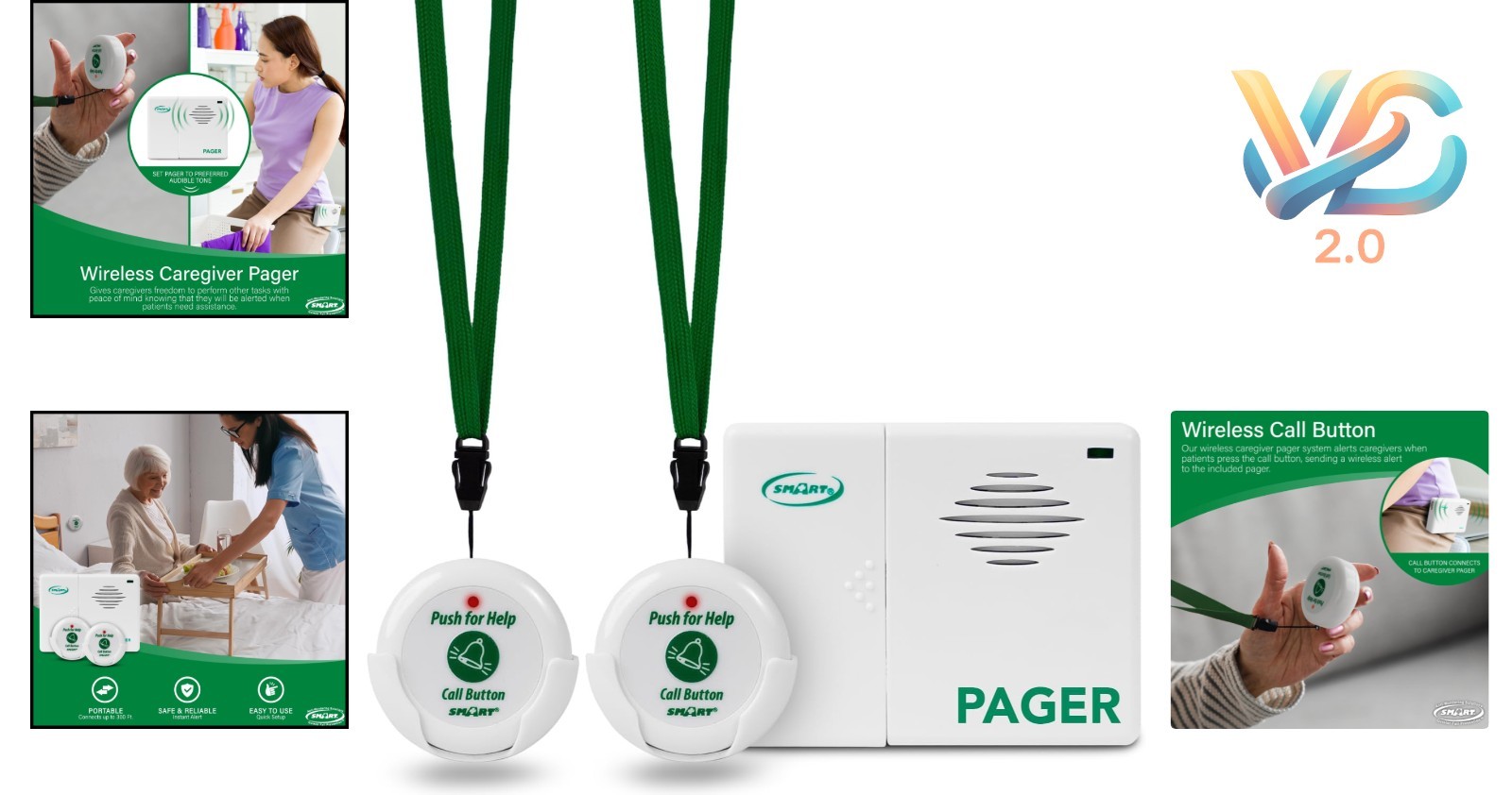 Wireless Caregiver Pager System with 2 Call Buttons for Elderly Assistance