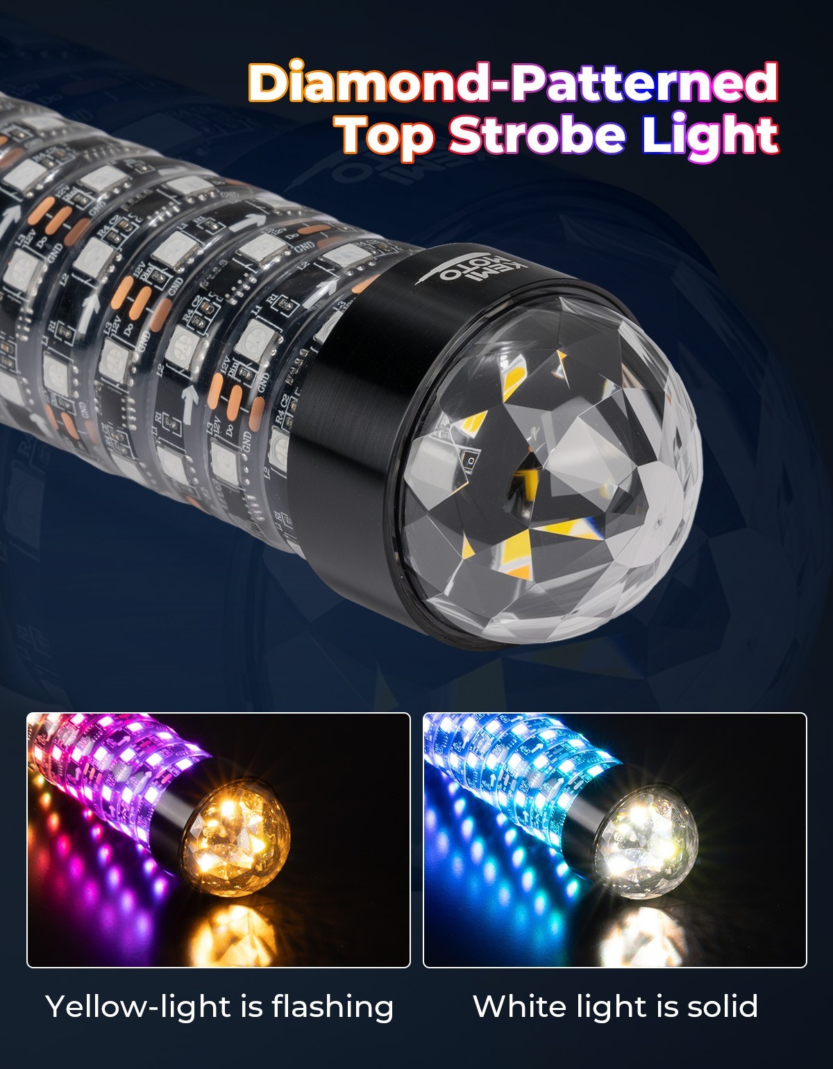 2PCS 2FT Fat Whip Lights LED Spiral Chasing Lighted w/ Warning Light for X3 RZR