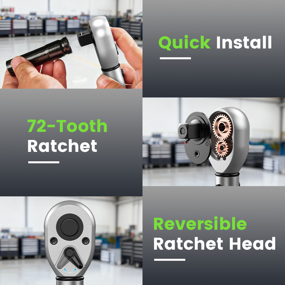 1/4''/3/8''/1/2'' Drive Torque Wrench Set Click Torque Wrench Adjustable 72Tooth