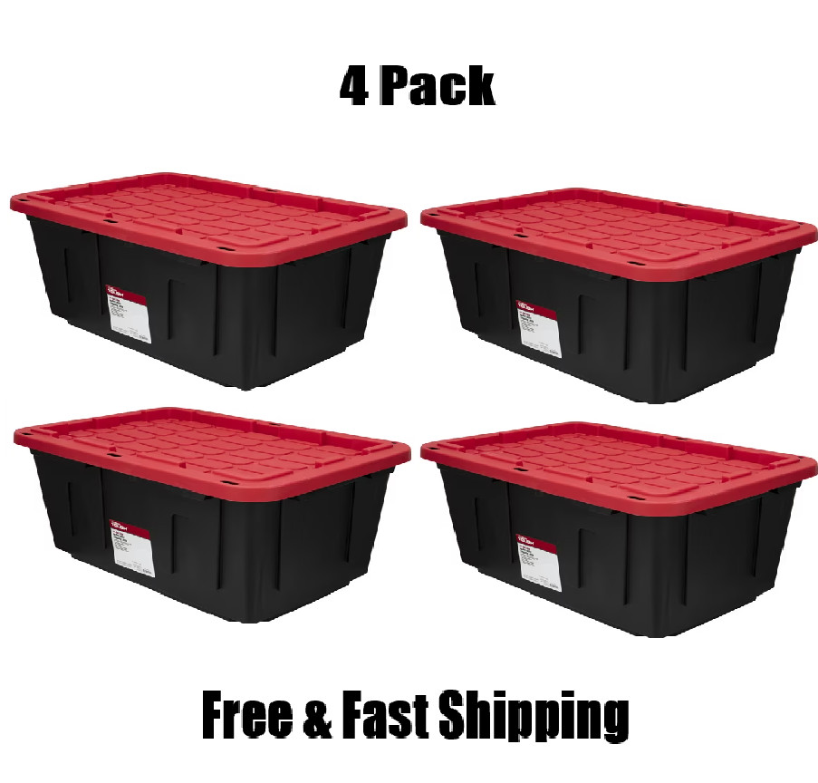 Hyper Tough Large Storage Bin, 27 Gallon Plastic Storage Containers 4 Pack