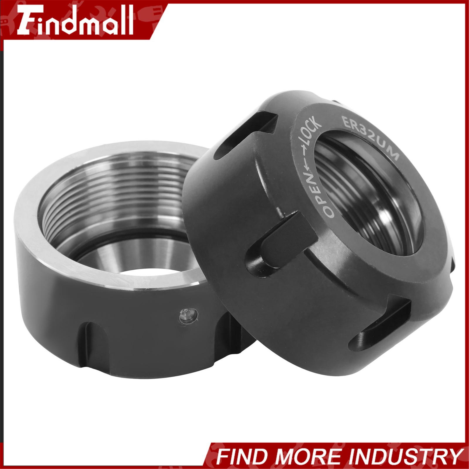 Findmall 2 Pack ER32UM Collet Nuts Ball Bearing Design for CNC Mill and Lathe