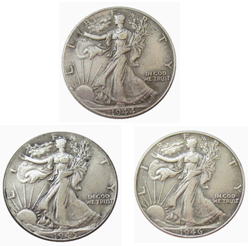 Bulk Lot of 3 1944-1946-S Half Dollar Walking Statue of Liberty Silver Coin