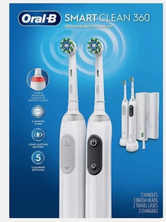 Oral-B Smart Clean 360 Rechargeable Toothbrush 2  3 Heads Travel Cases Chargers