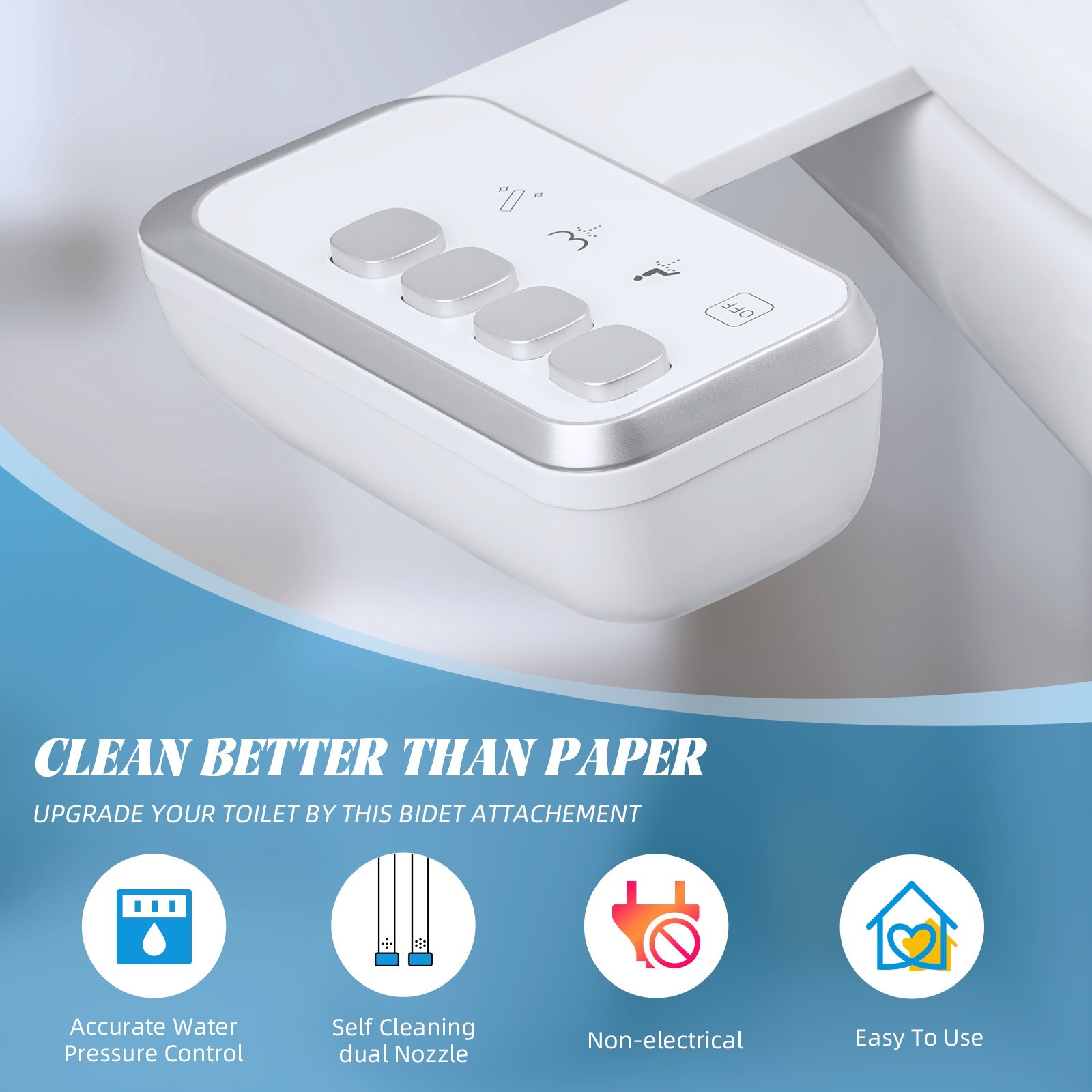 Hibbent Bidet Attachment for Toilet Dual Nozzle Adjustable Pressure Non-Electric