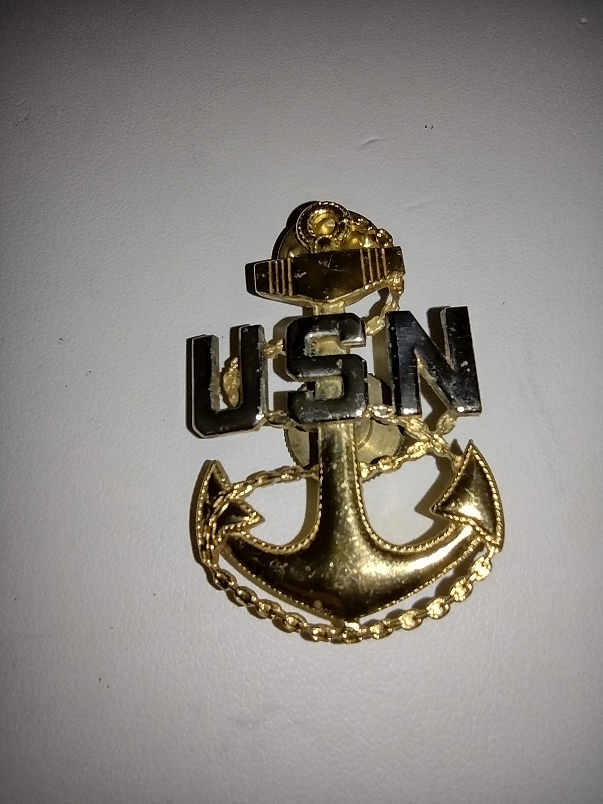 Vintage USN US NAVY Anchor Rope Sterling Silver Letters WWII pin ~1.75"