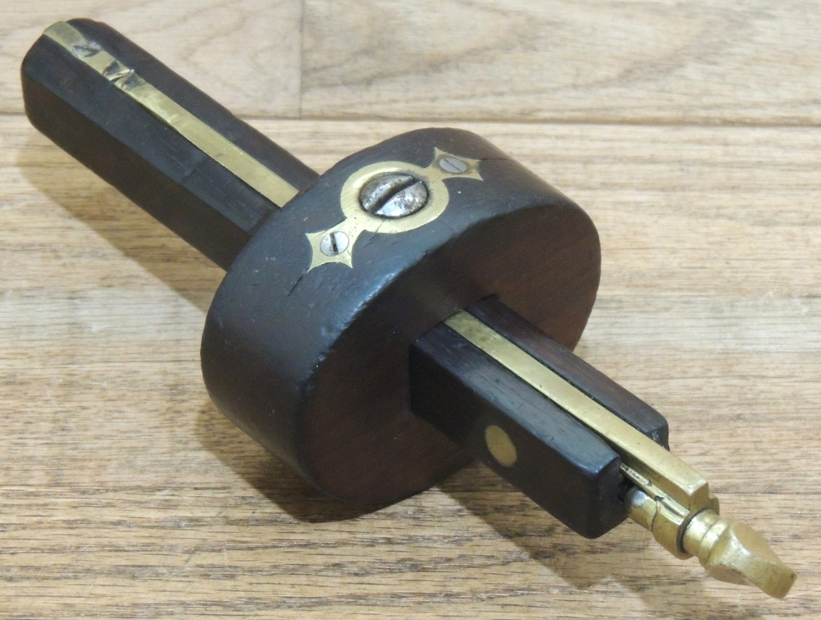 MARPLES ROSEWOOD/BRASS MORTISE GAUGE w/OVAL HEAD-ANTIQUE HAND TOOL-MARKING