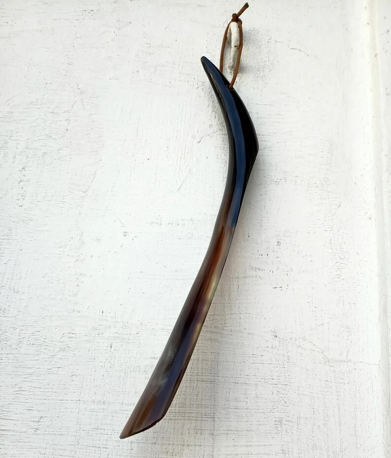 Shoe Horn Long Handle Ox Natural Finished Real Horn Personalized Unisex Gift