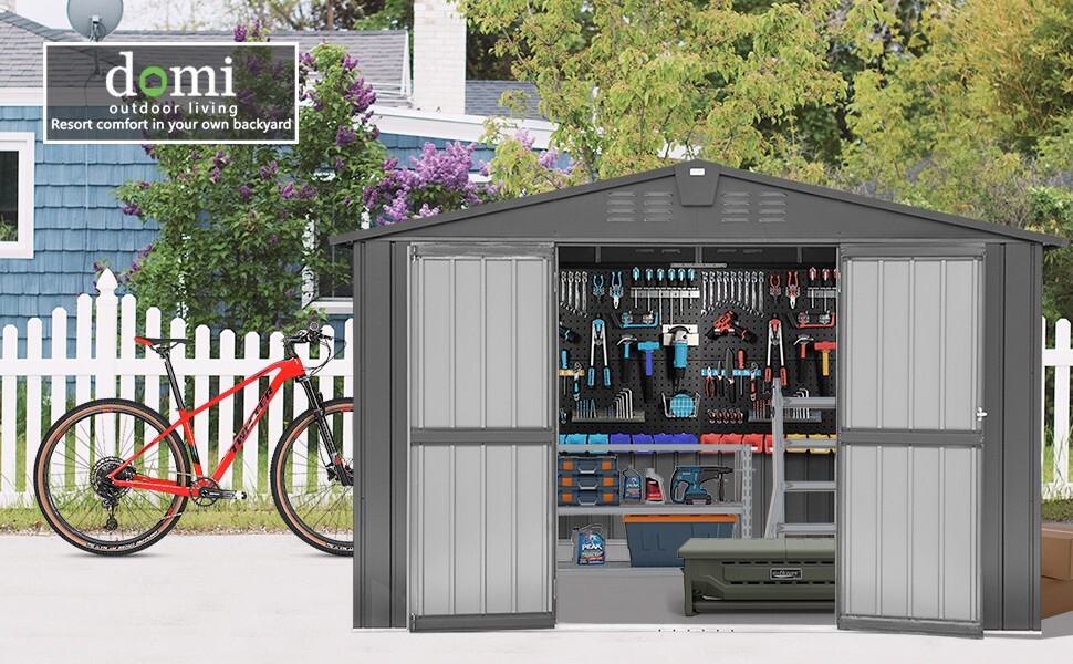 Domi 10' x 8' Metal Storage Shed with Lockable Door, New