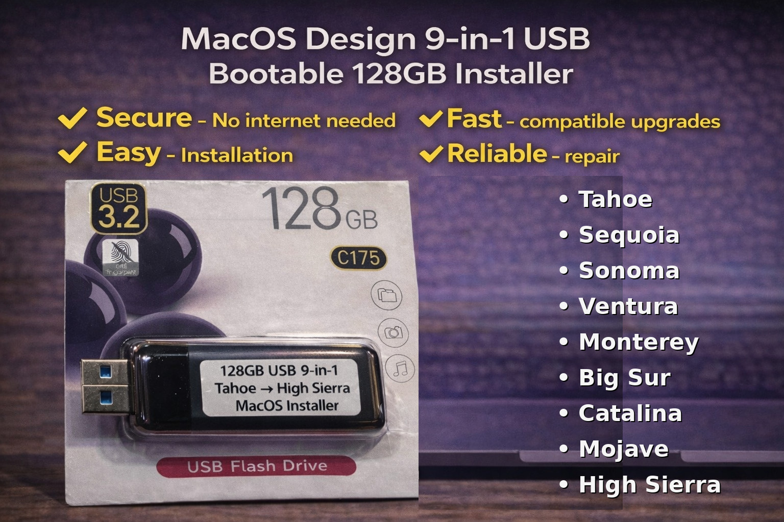 128GB USB 9-in-1 MacOS bootable Installer repair recovery tech support service