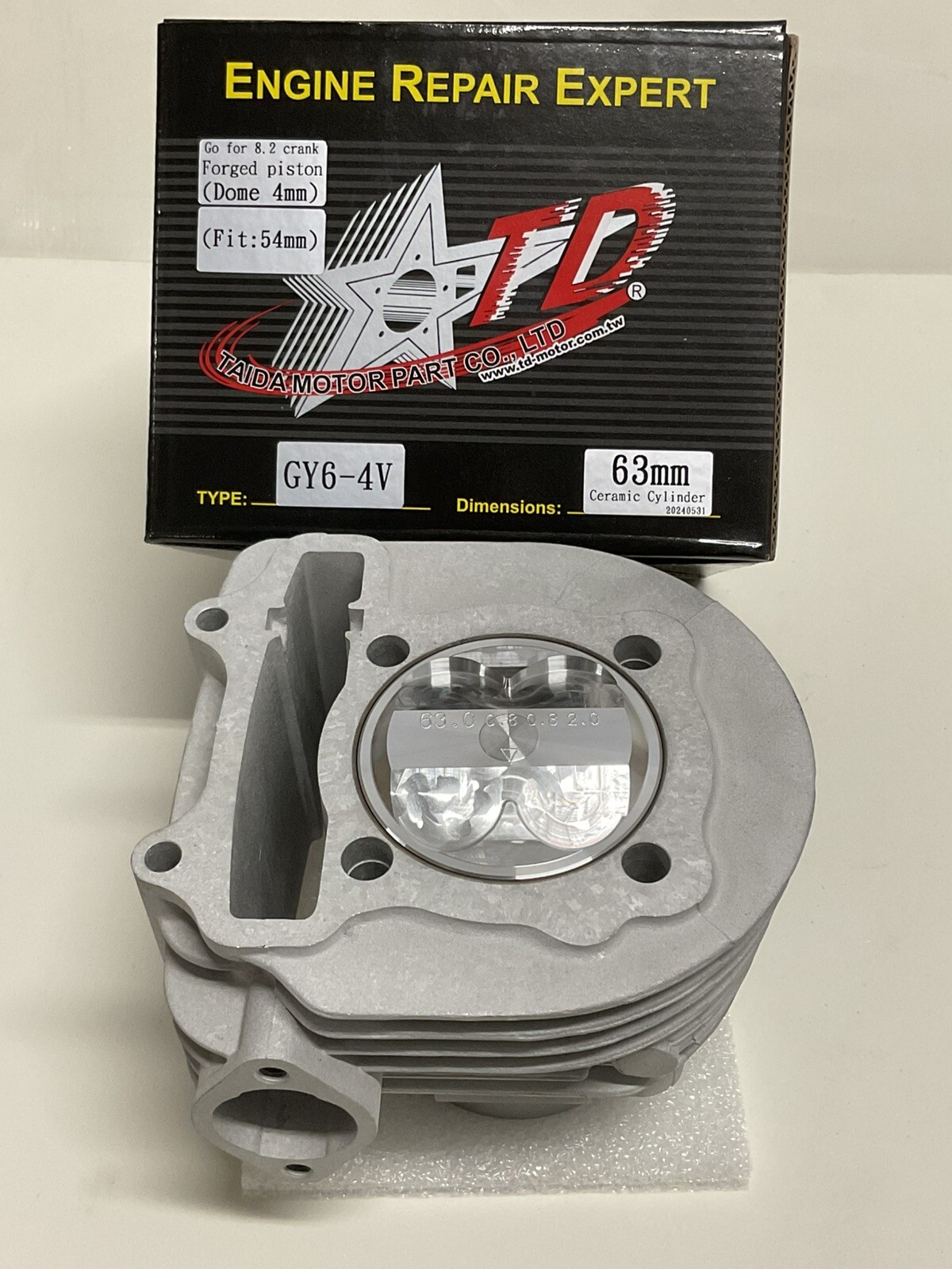 Scooter GY6 150cc Taida 63mm Forged Dome Piston Big Bore For 8.2mm Stroke 4 Valv
