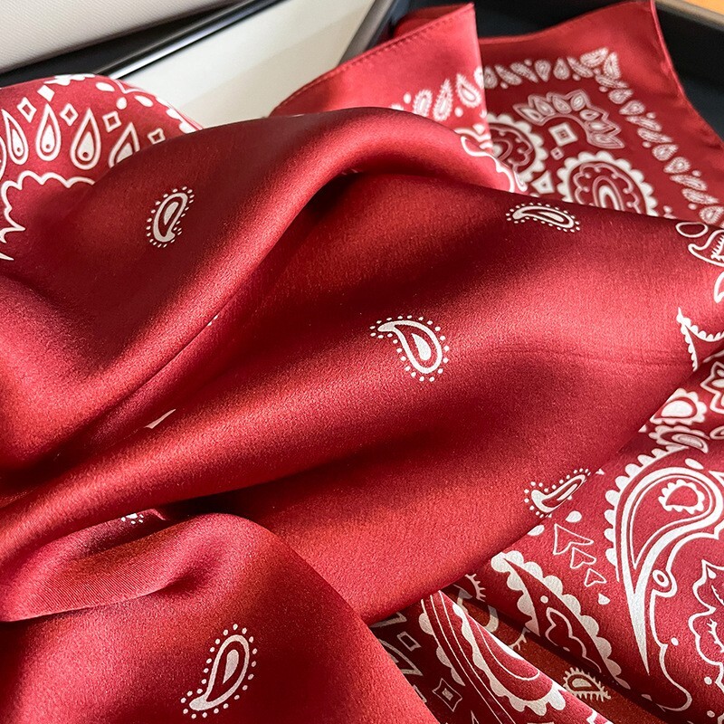 100% Mulberry Silk 21" Square Scarf Women Neckerchief Wrap Bandana Red Paisley
