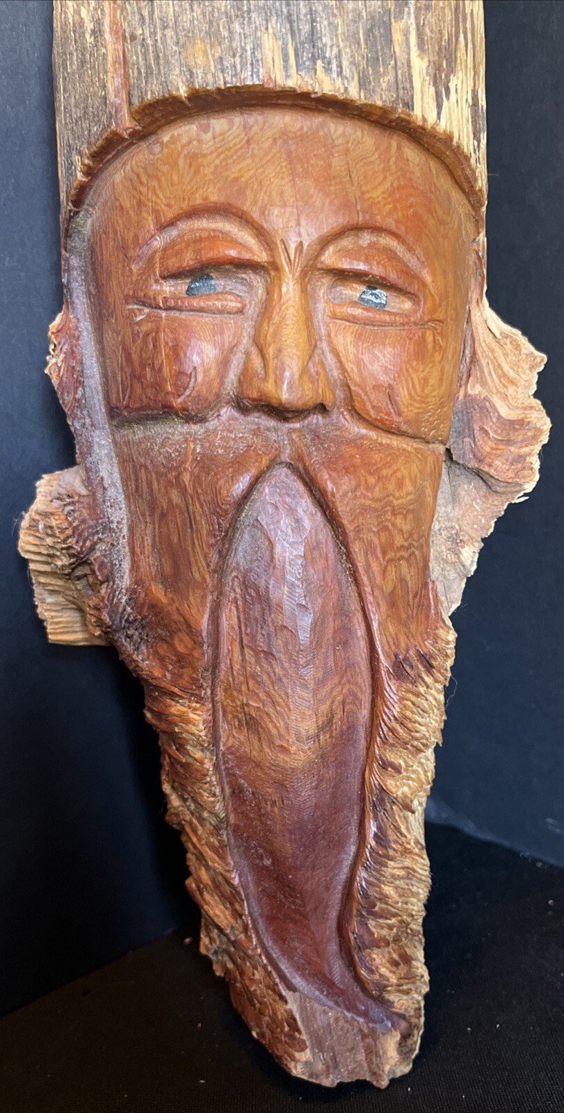 Vintage Hand Carved Wood Detailed Old Man Folk Art Signed AR Wall Art 19” Decor