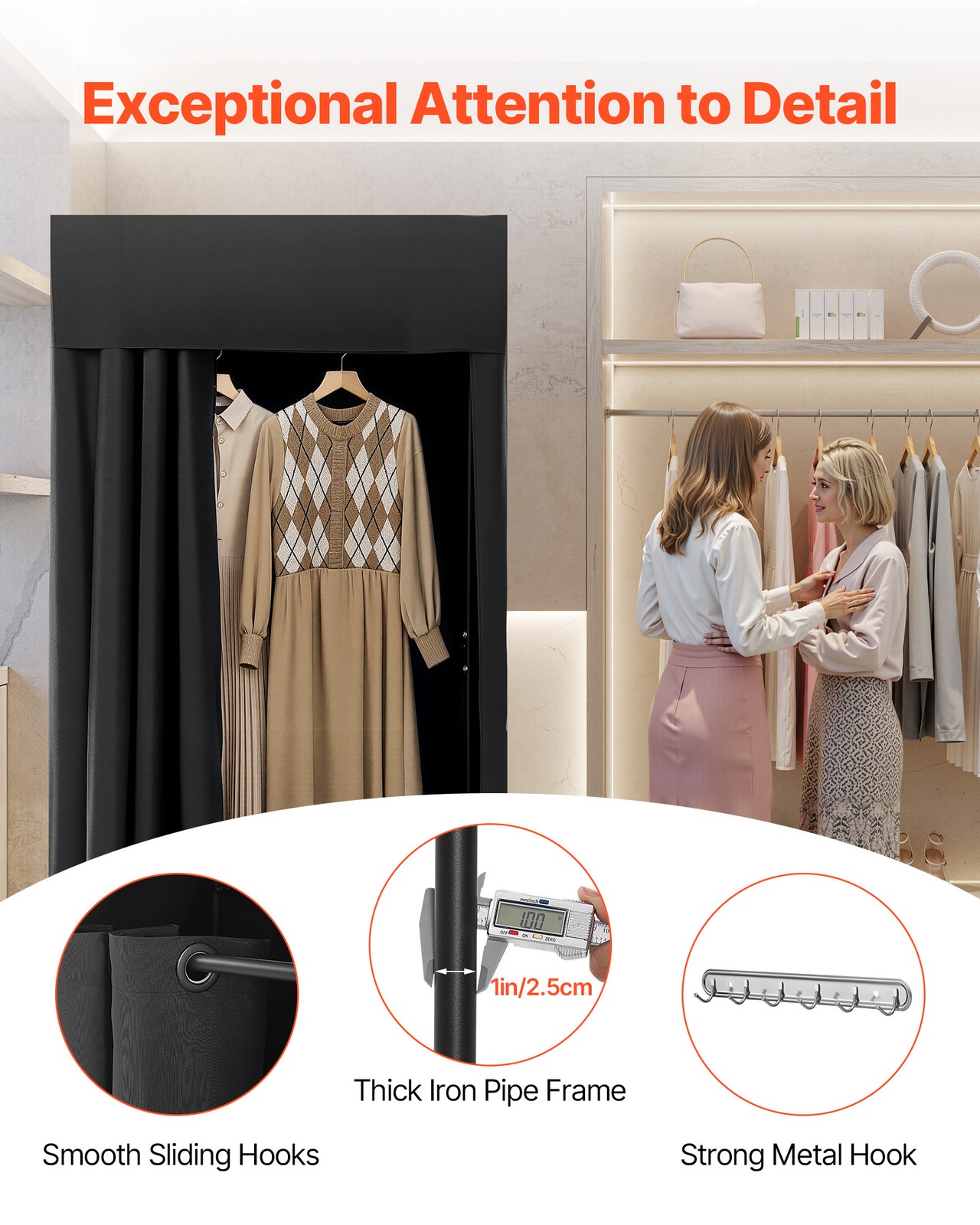 Fitting Room Portable Dressing Room 39 x 39 x 78 in Privacy Space (Black)
