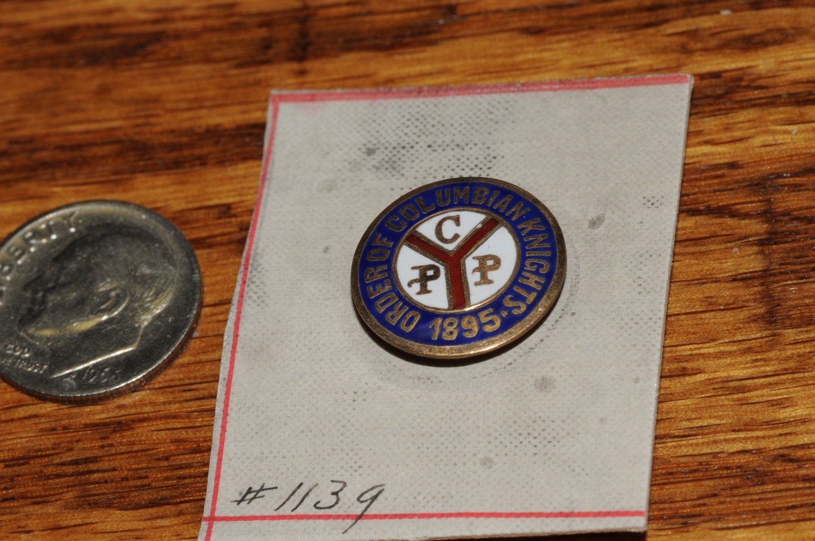 Order Of Columbian Knights 1895 Fraternal Organization Lapel Pin Gold Filled*