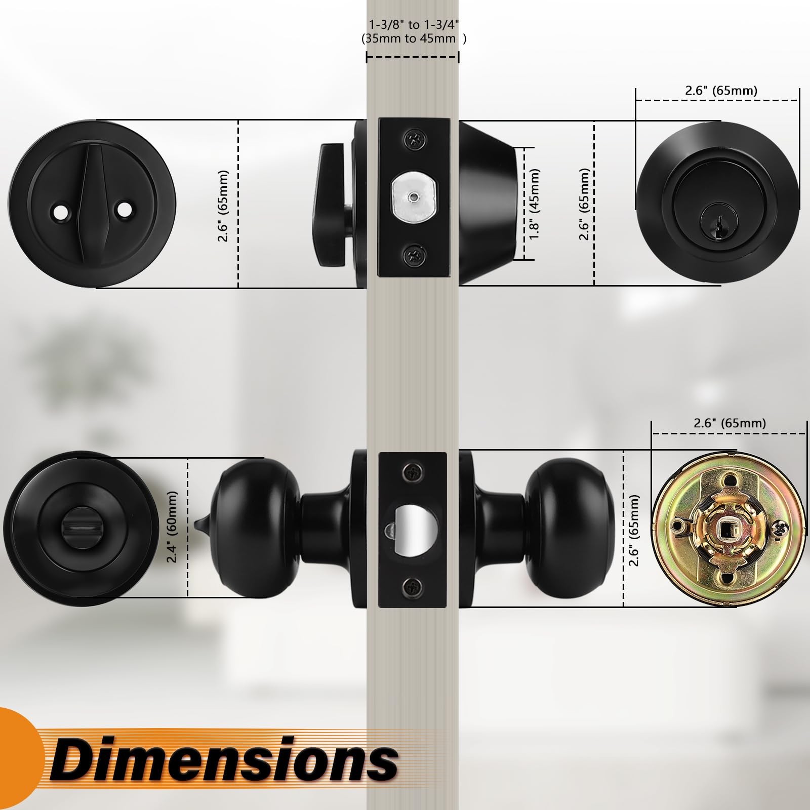 Entry Door Knob Deadbolt Combo Single Cylinder Keyed Alike Flat Black 3 Pack