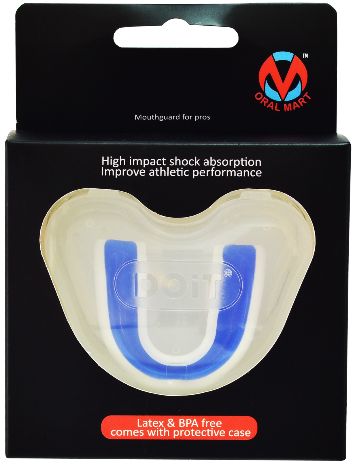 Oral Mart MMA BJJ Karate Flag Football Mouth Guard (White/Blue) with Free Case