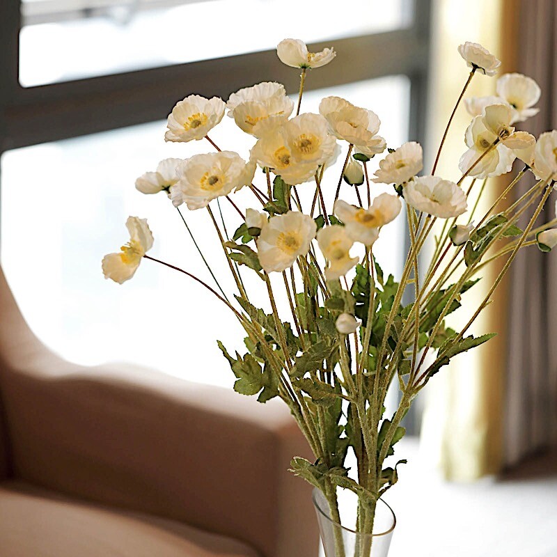 2 Bushes 33" Long Stem Silk Artificial Poppy Flower Sprays Party Decorations