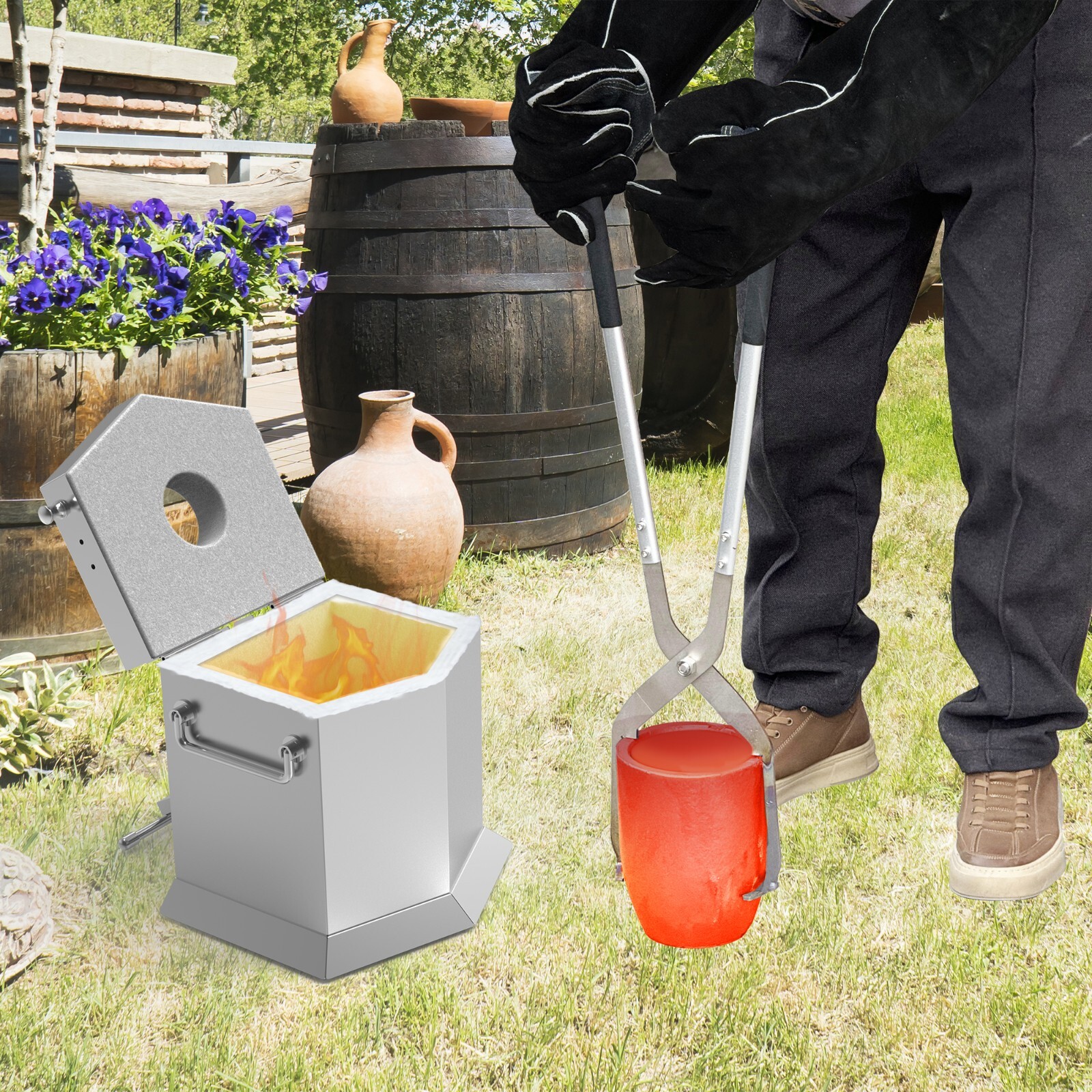 CANALHOUT 9KG/19.5lbs Propane Melting Furnace Kit with Two Tongs and Crucible