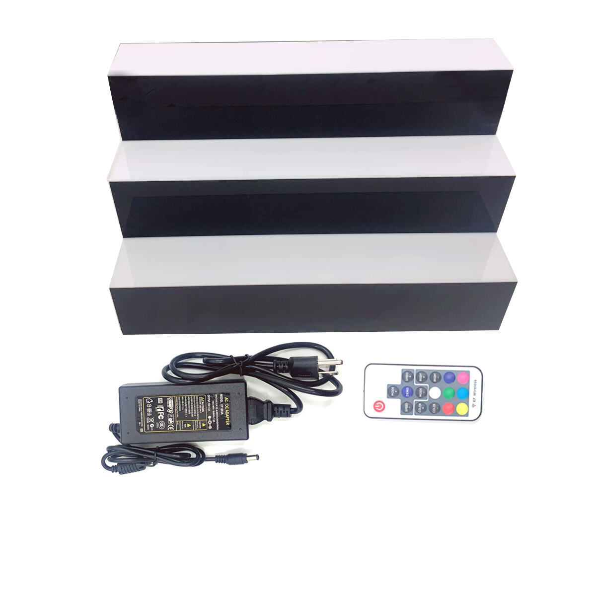 24" 3 Tier Step - RGB LED Lighted Back Bar Liquor Bottle Shelf Display Stand NEW