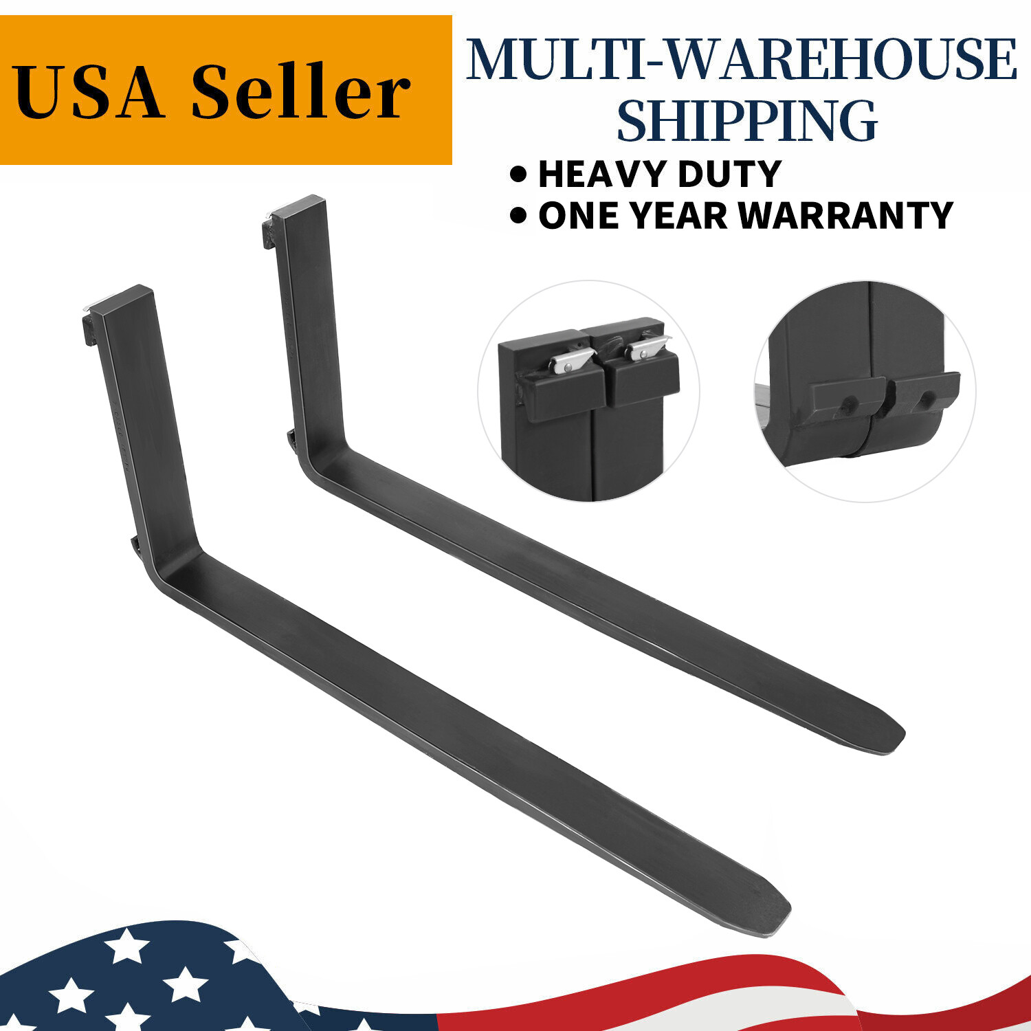 42" Pallet Fork Forklift Blades for Skid Steer Tractors Universal 2500lbs 2Pcs