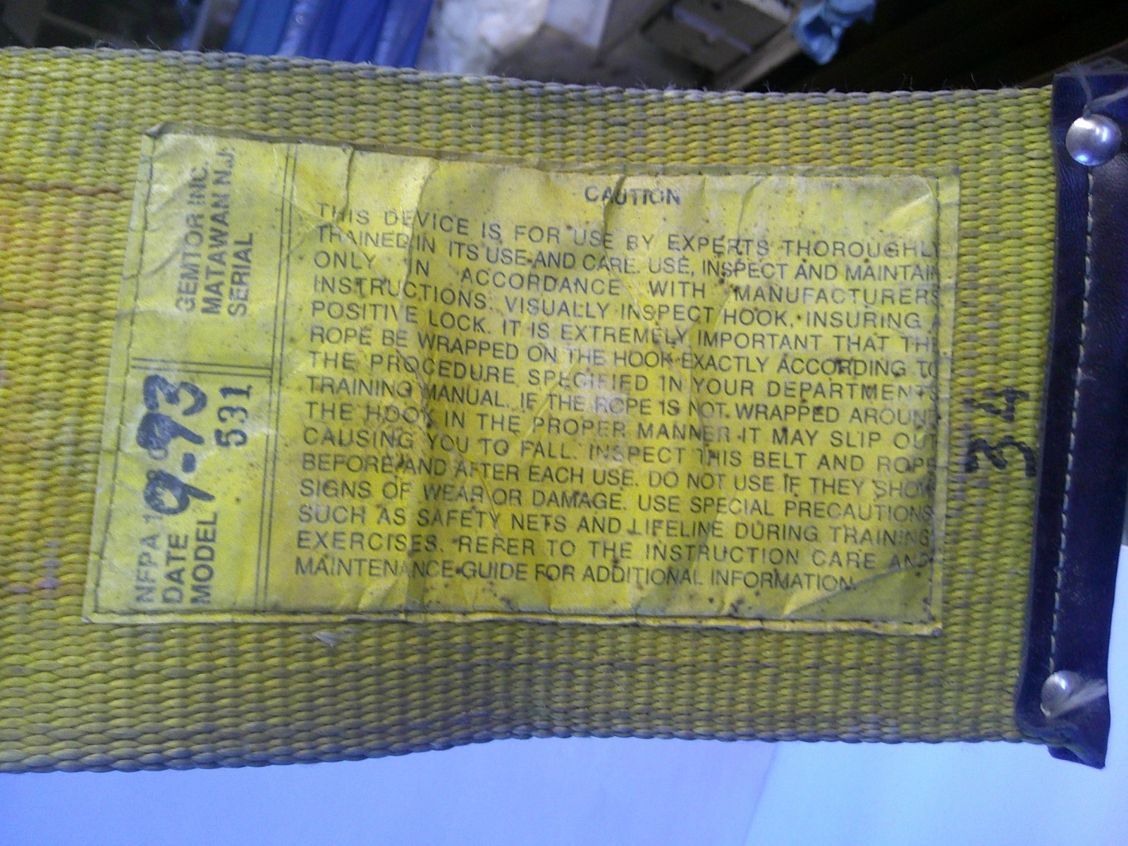 Gemtor Fire Rescue Belt 531 size 34 Harness, Ladder Belt, Safety Belt, Firetruck