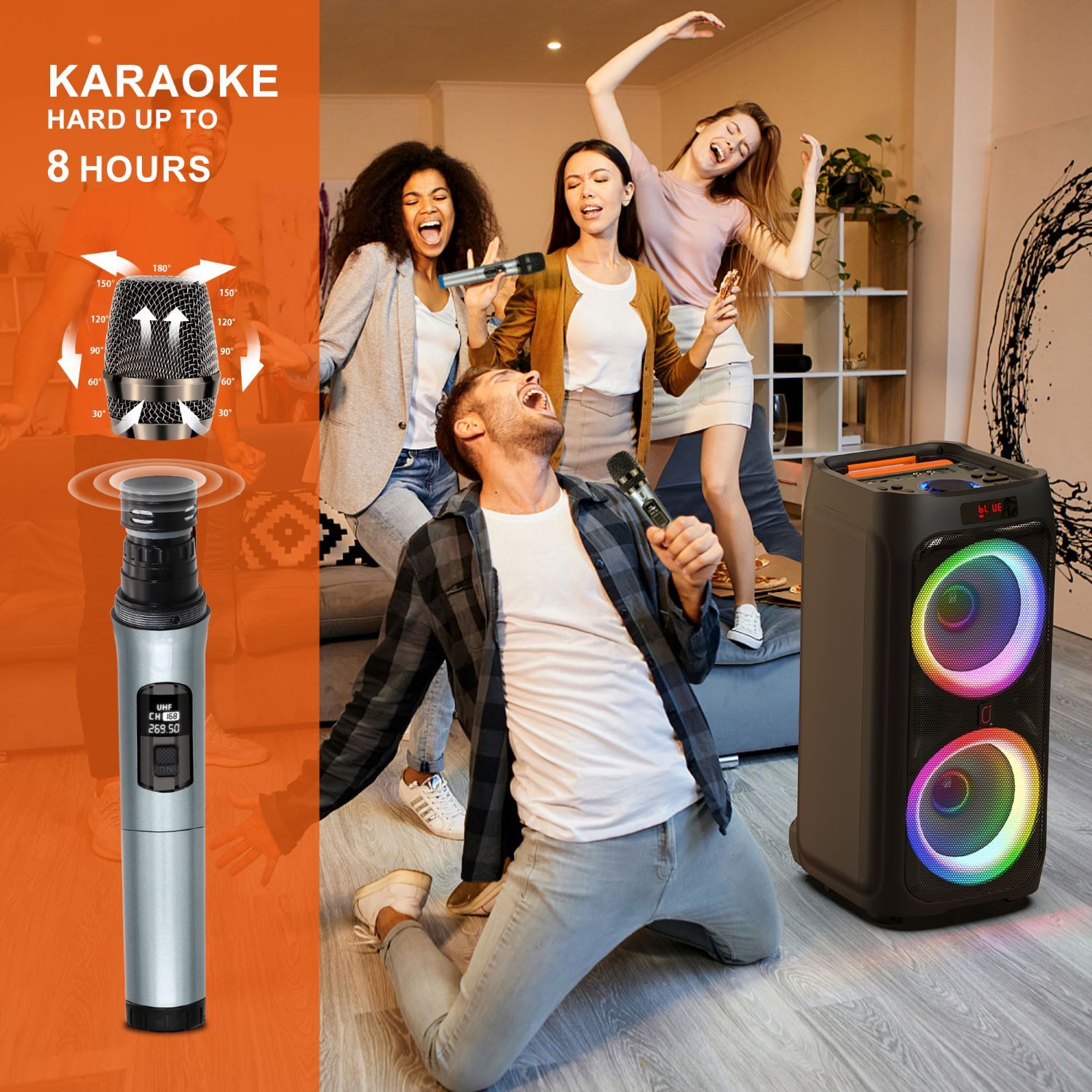 JYX Large Karaoke Machine for Adult + 2 Mic Bluetooth Party Speaker with Wheels