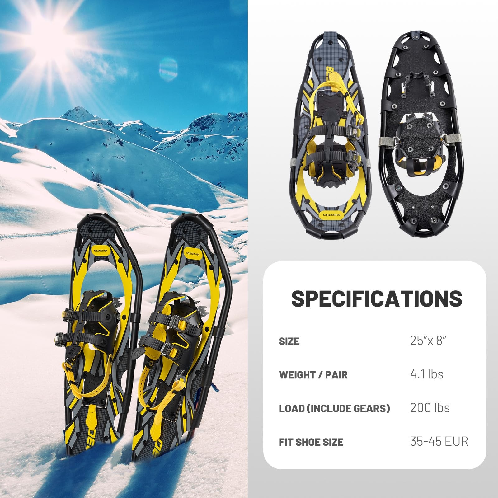 G2 25 Inches Light Weight Snowshoes with Toe Box, EVA Padded Ratchet Bi