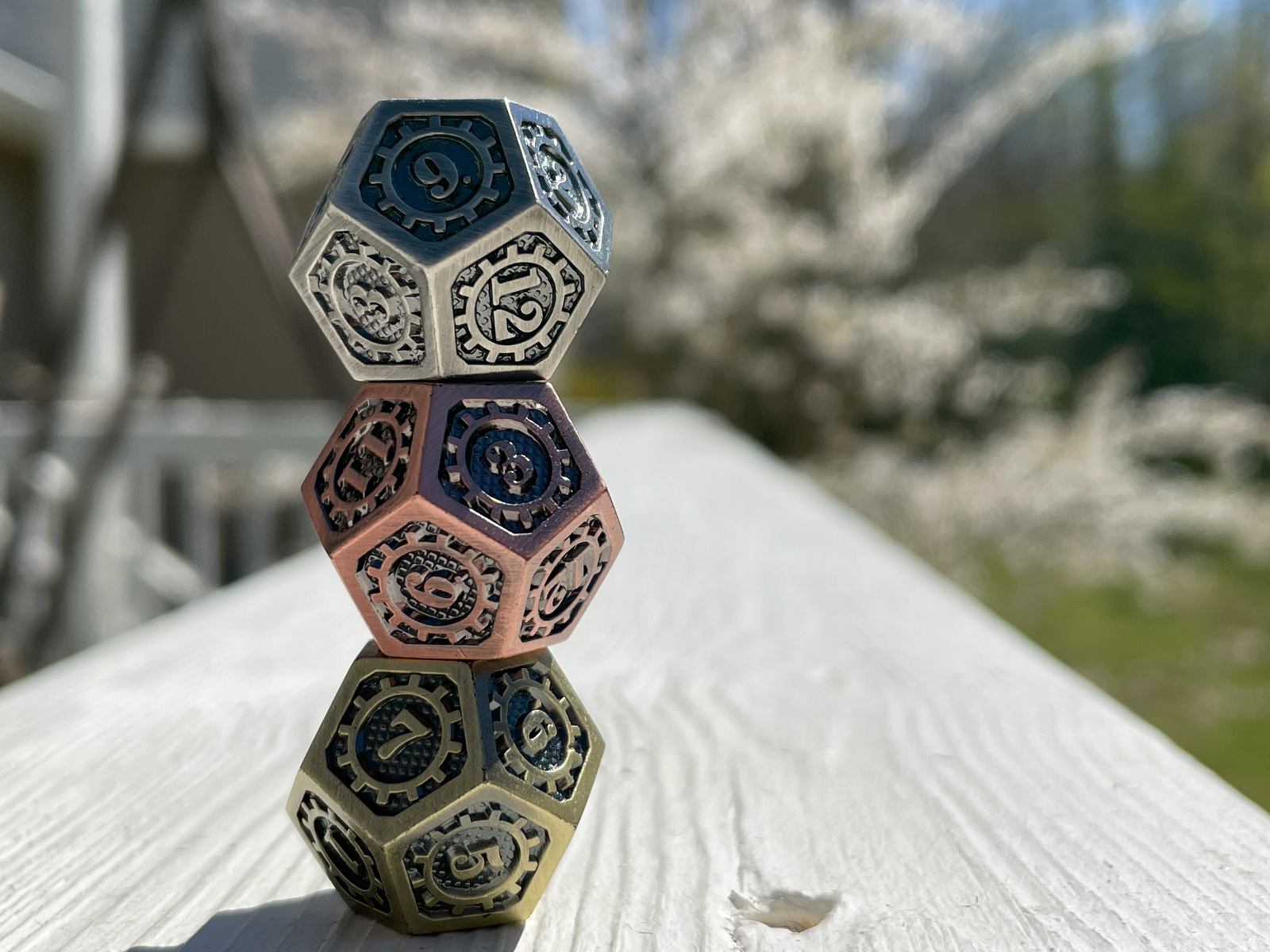 7pcs Polyhedral Metal Dice Set Gold Gear Theme for DND