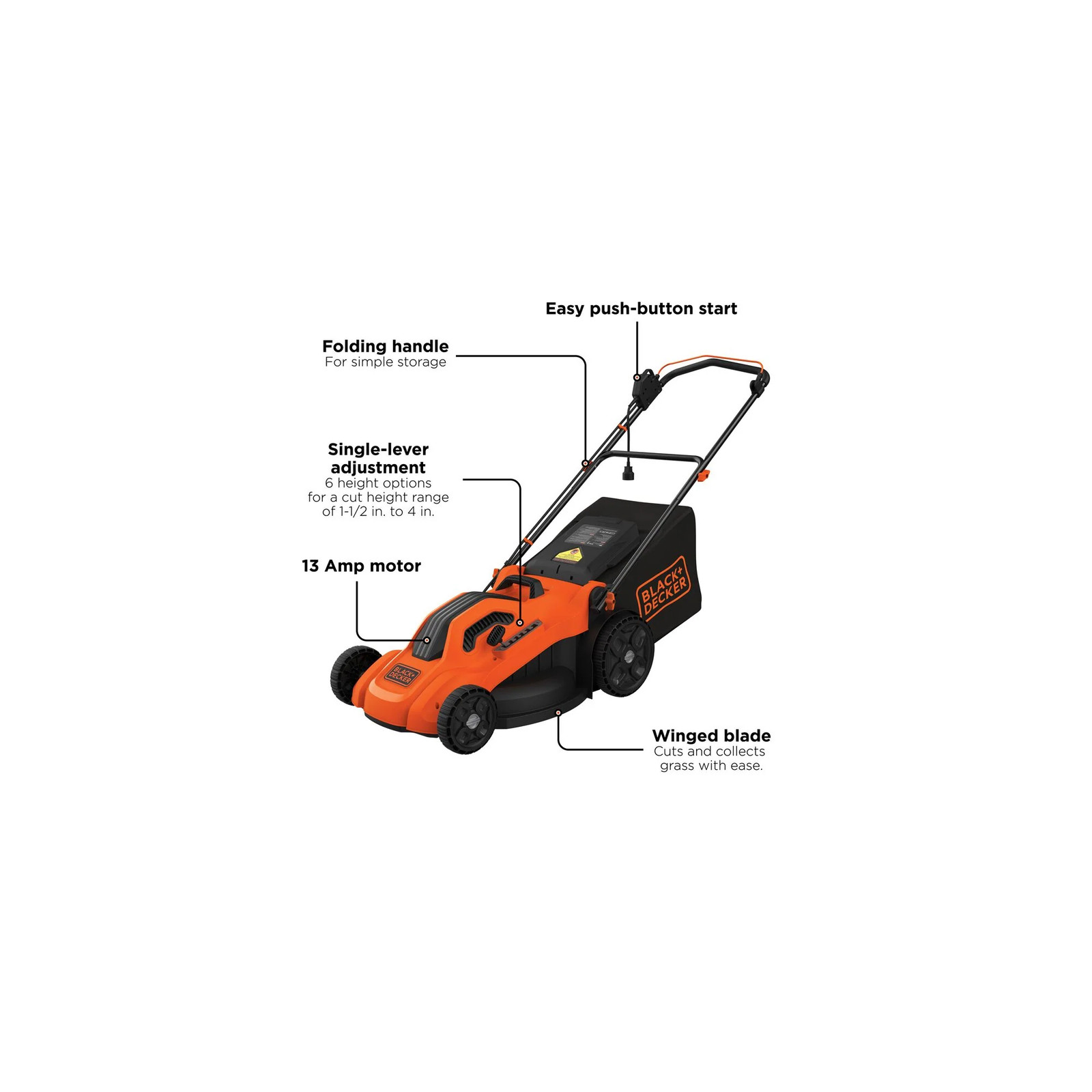BLACK+DECKER Electric Lawn Mower, 13-Amp, Corded - BEMW213