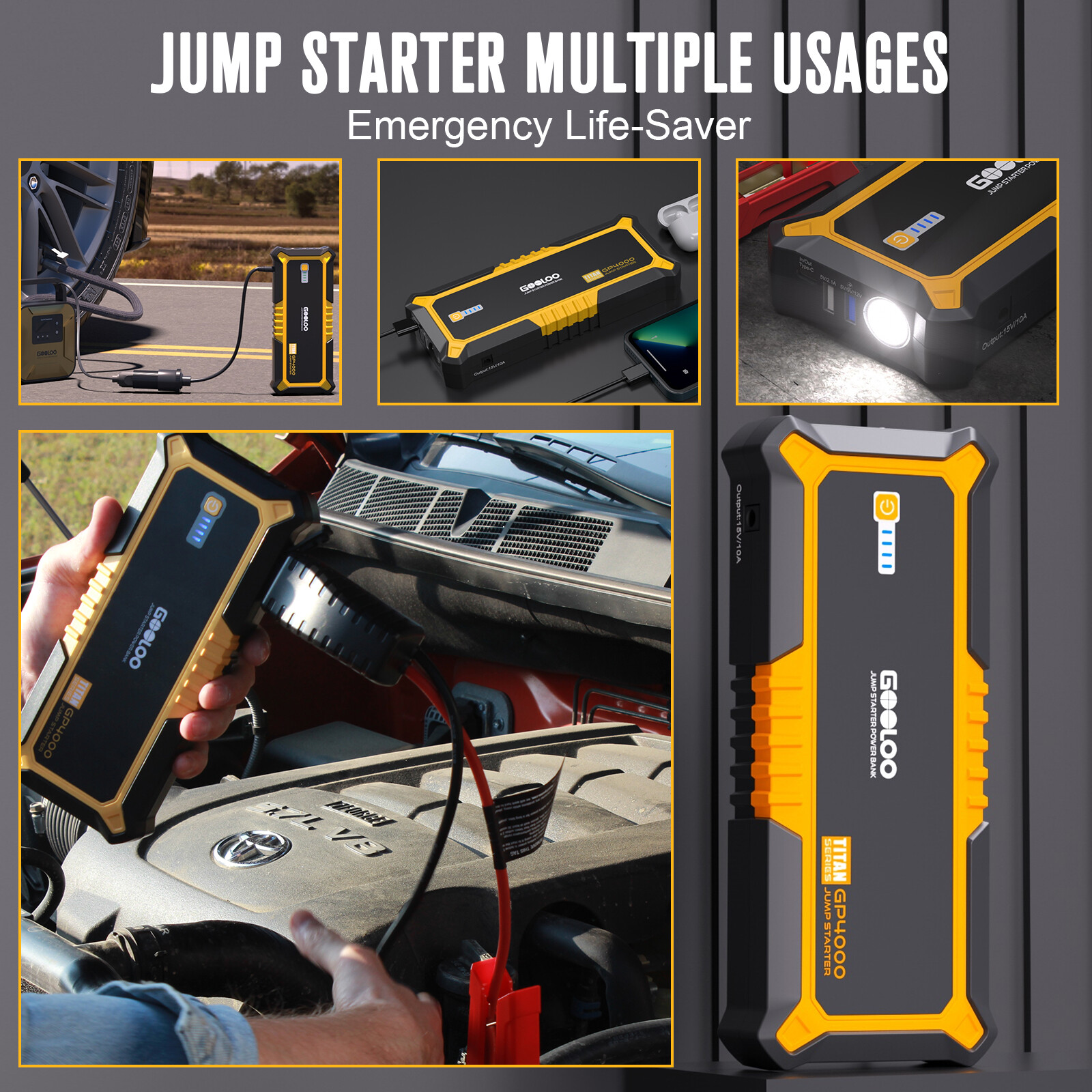 GOOLOO GP4000 Jump Starter 4000A Peak Car Starter (All Gas,10.0L Diesel Engine)