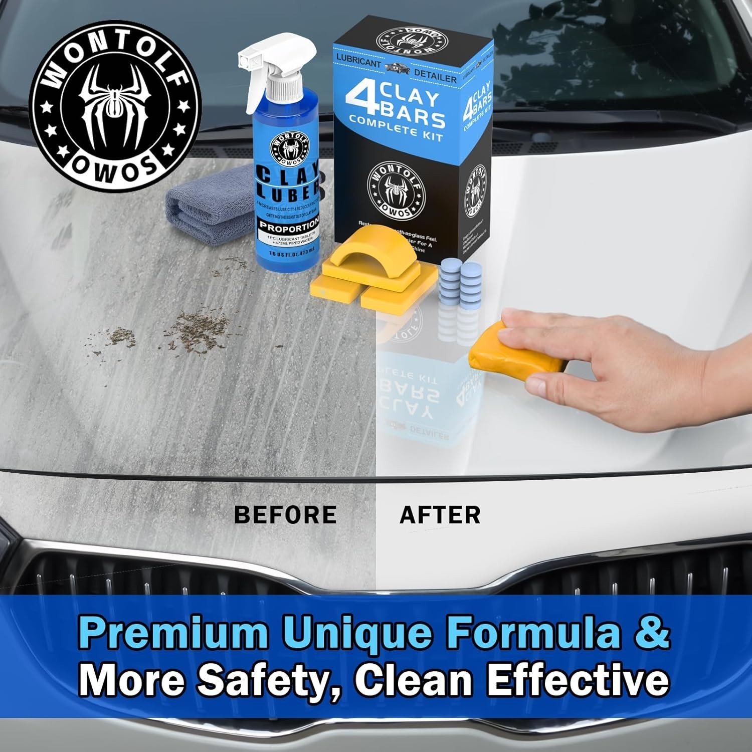 Car Clay Bars Auto Detailing and Clay Luber Synthetic Lubricant Kit, 4 Clay Bars