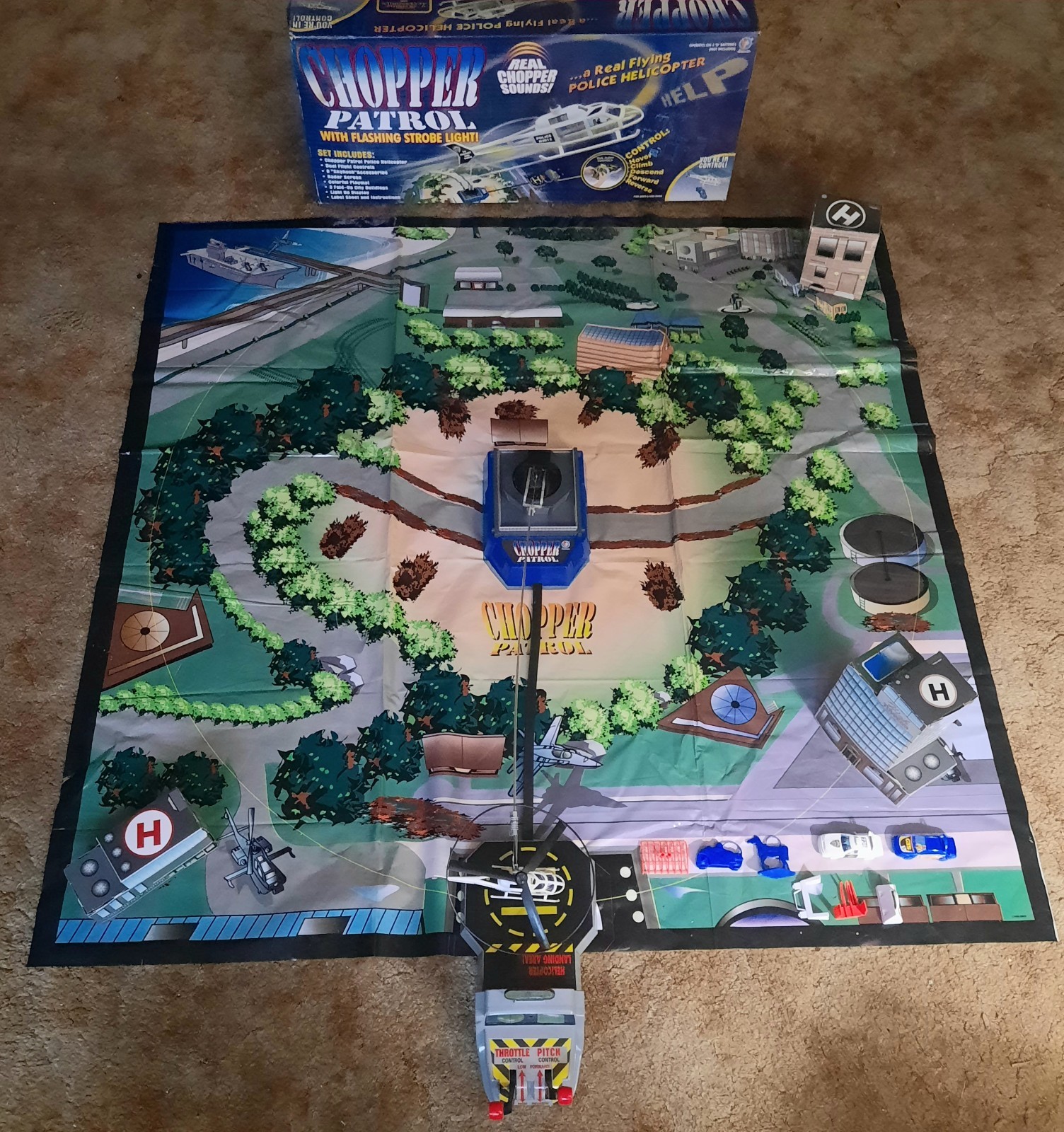 Chopper Patrol Battery Operated Flying Police Helicopter Playset Tested Working!