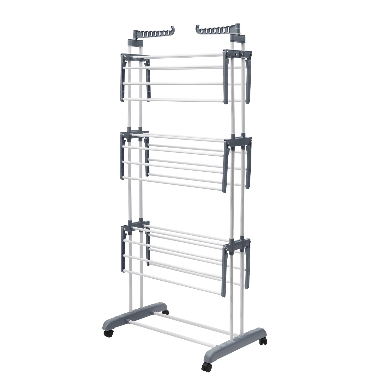 4 Tier Mobile Clothes Drying Rack Metal Laundry Garment Dryer Stand W/Wheels