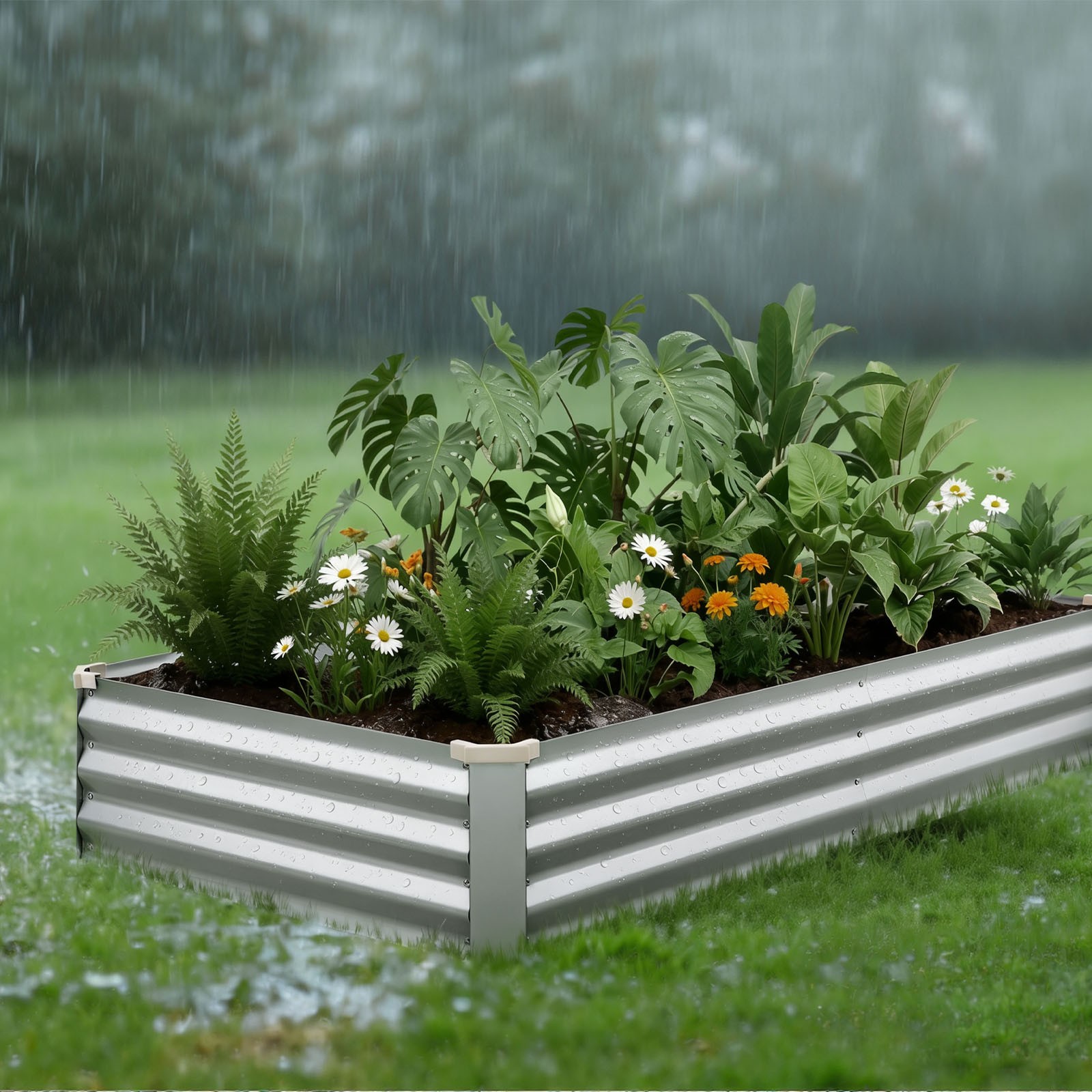 VEVOR 2 Pcs Galvanized Raised Garden Beds 6x3x1ft Rectangular Planter Box Silver