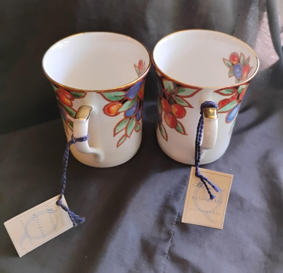 New with Tag Queens Fine Bone China "Covent Garden" Pattern Mugs, Set of 2