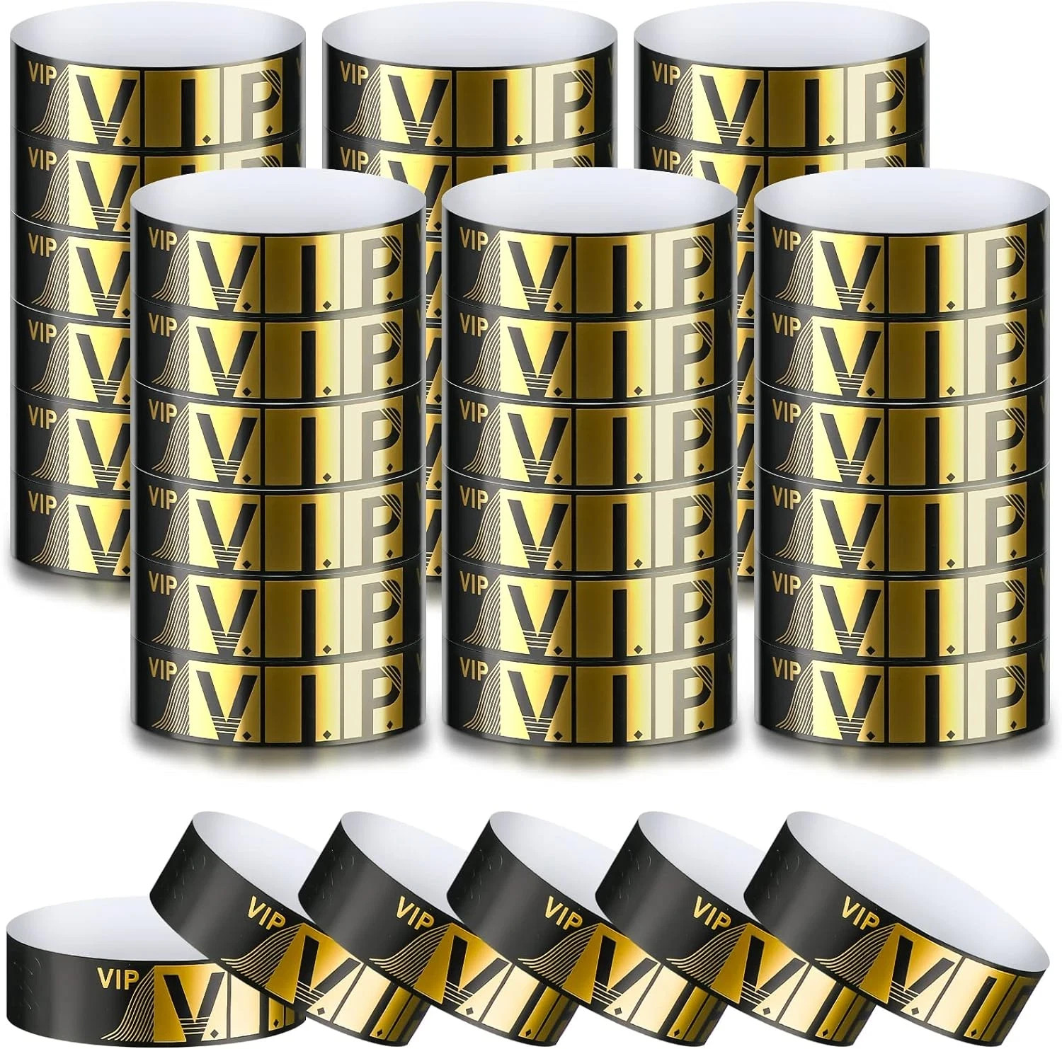 200 pulseras VIP doradas impermeables 0.79"x10" para eventos y conciertos